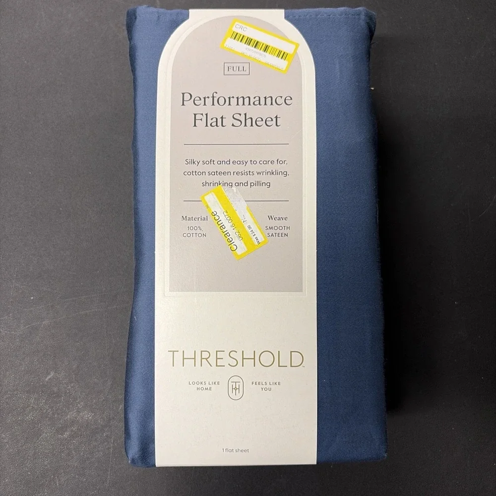 Full 400 Thread Count Performance Flat Sheet Metallic Blue Threshold Cotton 0575